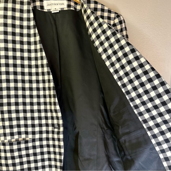 Jones New York Vintage Checkered Long Length One Button Blazer 100% Pure Wool - Picture 6 of 7